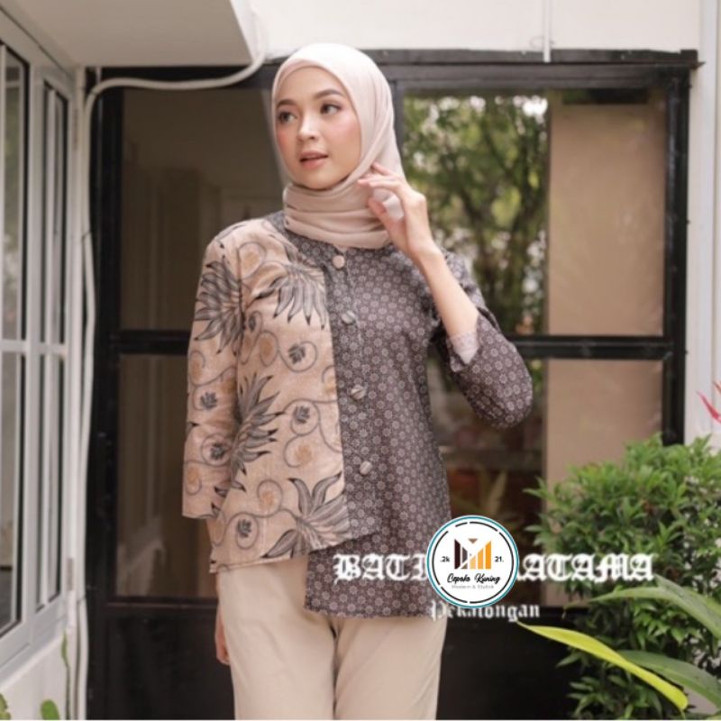 tey-17 Batik wanita ASJ SA HRB026 Kenongo Kemeja Tosca Pendek-Truntum