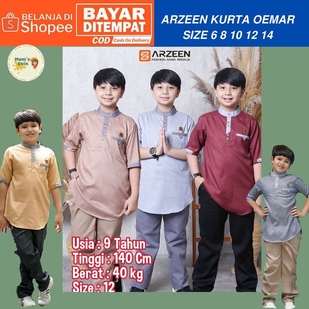 ARZEEN KURTA OEMAR SETELAN KOKO ANAK USIA 6 8 10 12 14 TAHUN