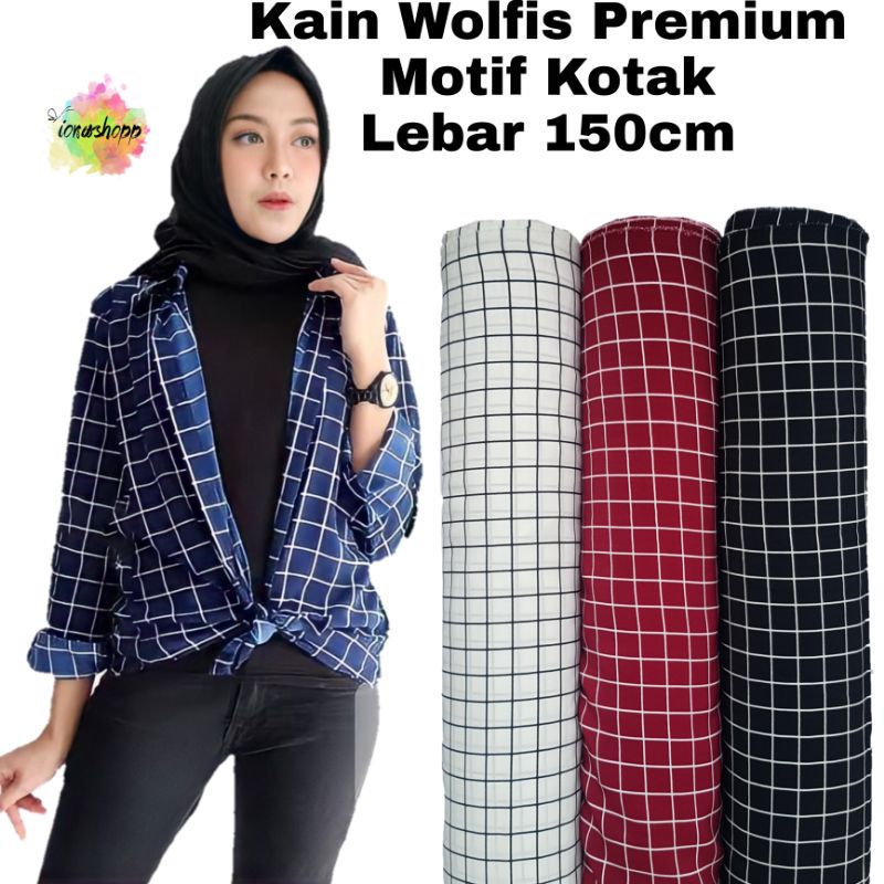 Kain Wolfis Premium Motif Kotak Kotak Lebar 150cm