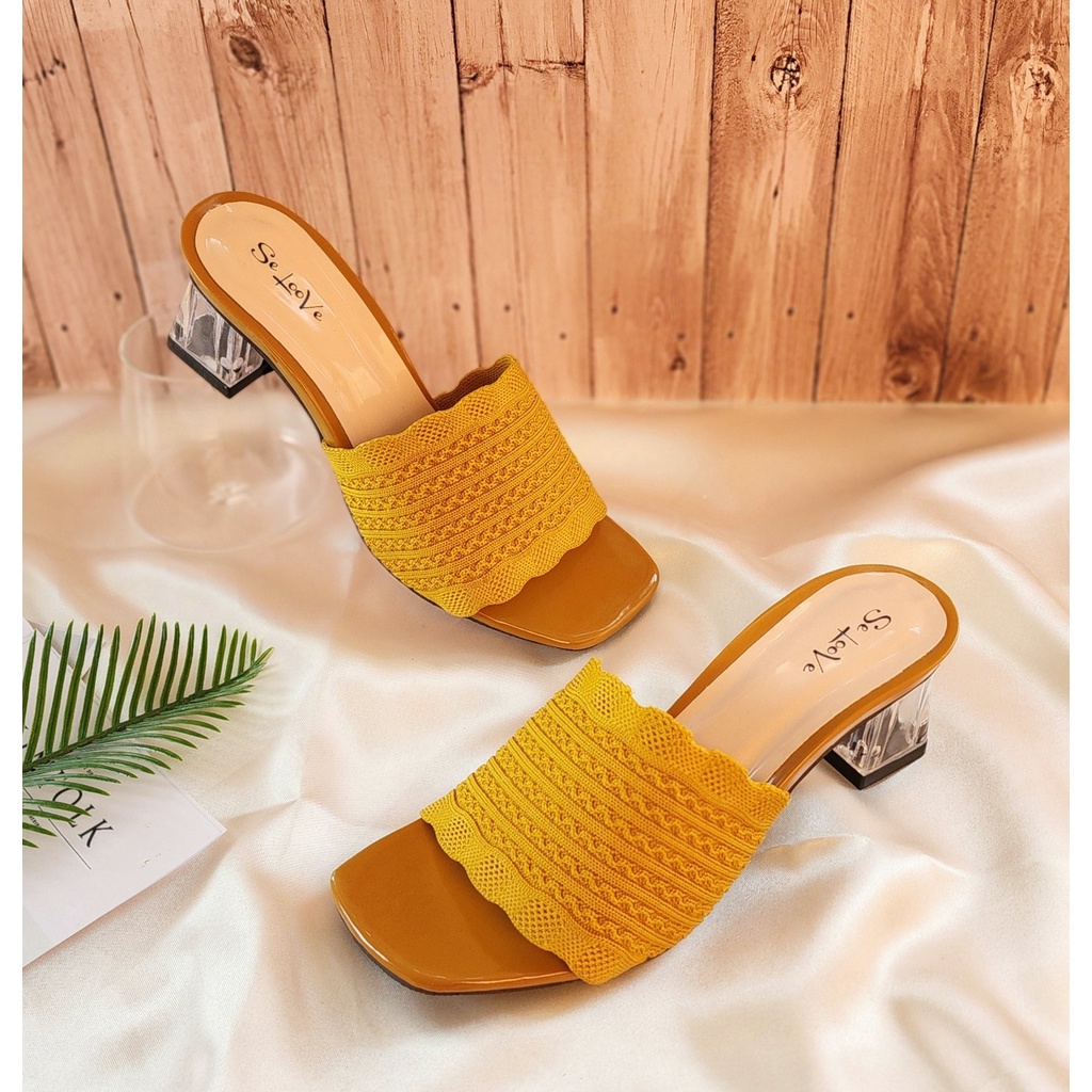 Arlaine - Victoria Sandal Heels Wanita / Heels Rajut / Heels 5cm / Heels Kaca / Heels Selop / High Heels Wanita