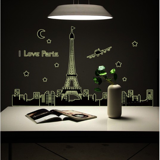 RELIZA Wallsticker GLOW UN THE DARK 60X90 I LOVE PARIS ABQ9602 STIKER DINDING / HIASAN DINDING ku