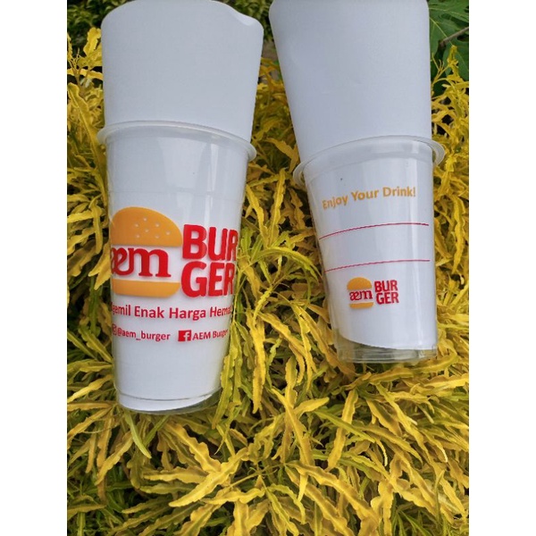 sablon gelas cup plastik 16oz tebal 7gram sablon 2 warna