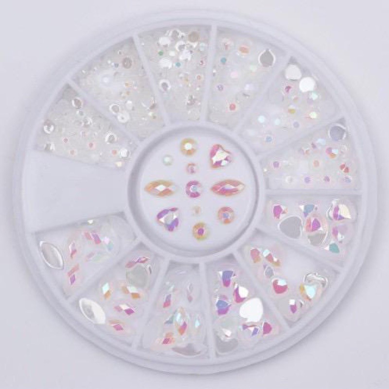 hiasan crystal clear white mix shape / acc white pearl hiasan kuku charm nail wheel