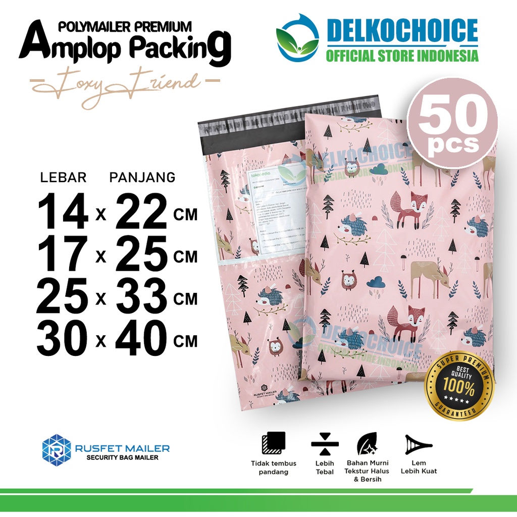 

Polymailer Motif FOXY FRIEND Amplop Plastik Packing Online Polimailer PREMIUM PACK
