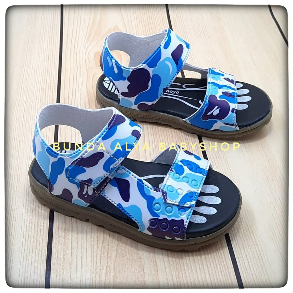 Sendal Anak Laki Laki  Usia 6 Bulan 1 2 Tahun Loreng BIRU - Sepatu Sandal Gunung Anak Cowok Alas Karet Loreng BIRU II Size 22-25