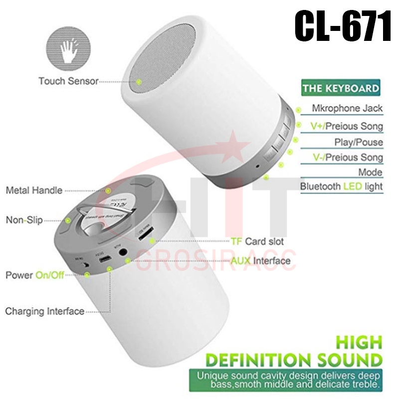 Speaker Bluetooth CL-671 Smart Touch RGB Nigh Light Lamp LED Disco