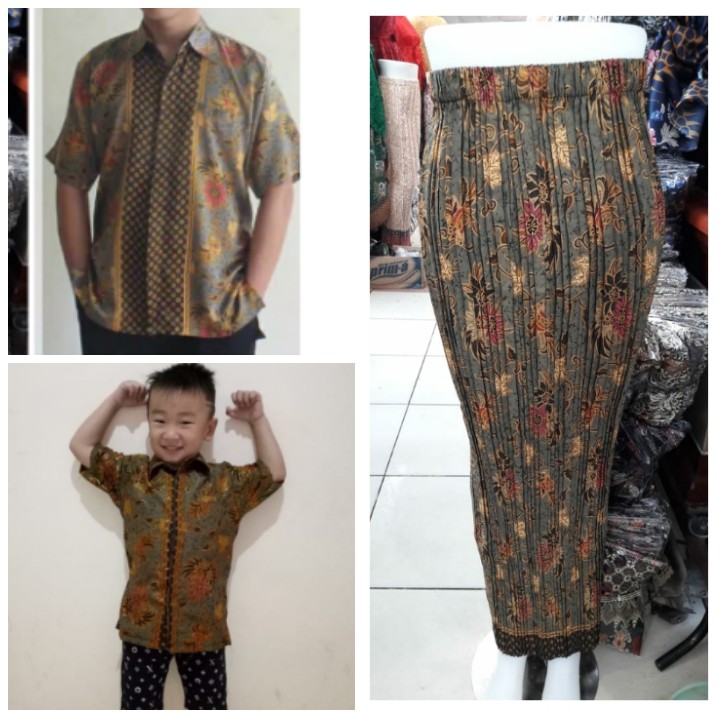 SB Collection Couple Family Nadia Rok Plisket Maxi Jumbo Dan Kemeja Batik Anak Ayah