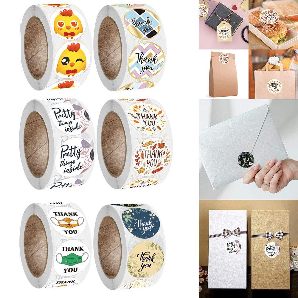 Populer 500pcs Thank You Label Stiker Vintage Dekorasi Paskah Kraft Perlengkapan Kertas Sticker