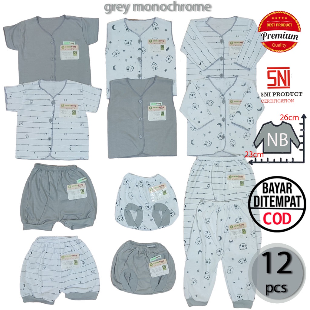 18 Pcs PAKET LAHIRAN SETELAN BAJU BAYI CELANA BAYI BARU LAHIR GIFT SET BABY NEWBORN SNI LENGKAP LAKI PEREMPUAN MURAH MOTIF LUCU PANDA GREY MONOCHROME