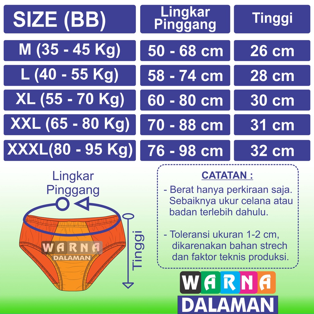 3 Pcs Celana Dalam Pria Dewasa Bahan Adem Lembut Warna Random | WARNA DALAMAN