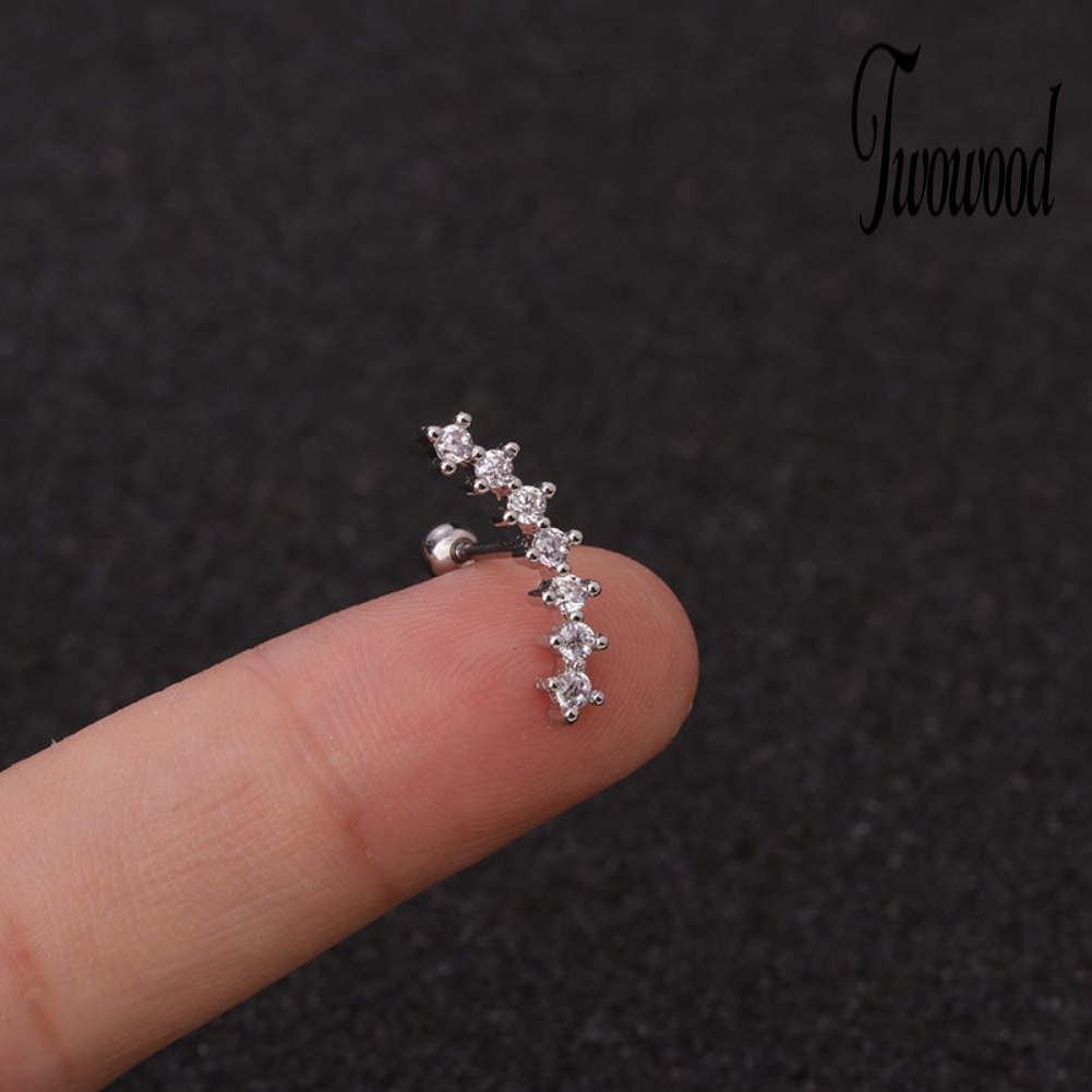 1 Pc Anting Stud Cubic Zirconia Bentuk Bintang Bulan Untuk Wanita