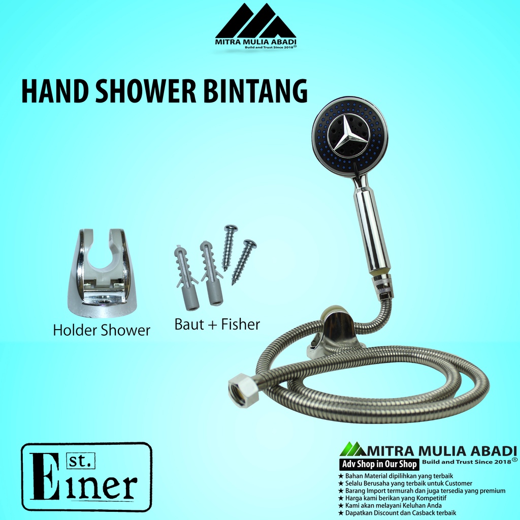 Hand Shower mandi / shower bulat Chroom Silver Bintang einer