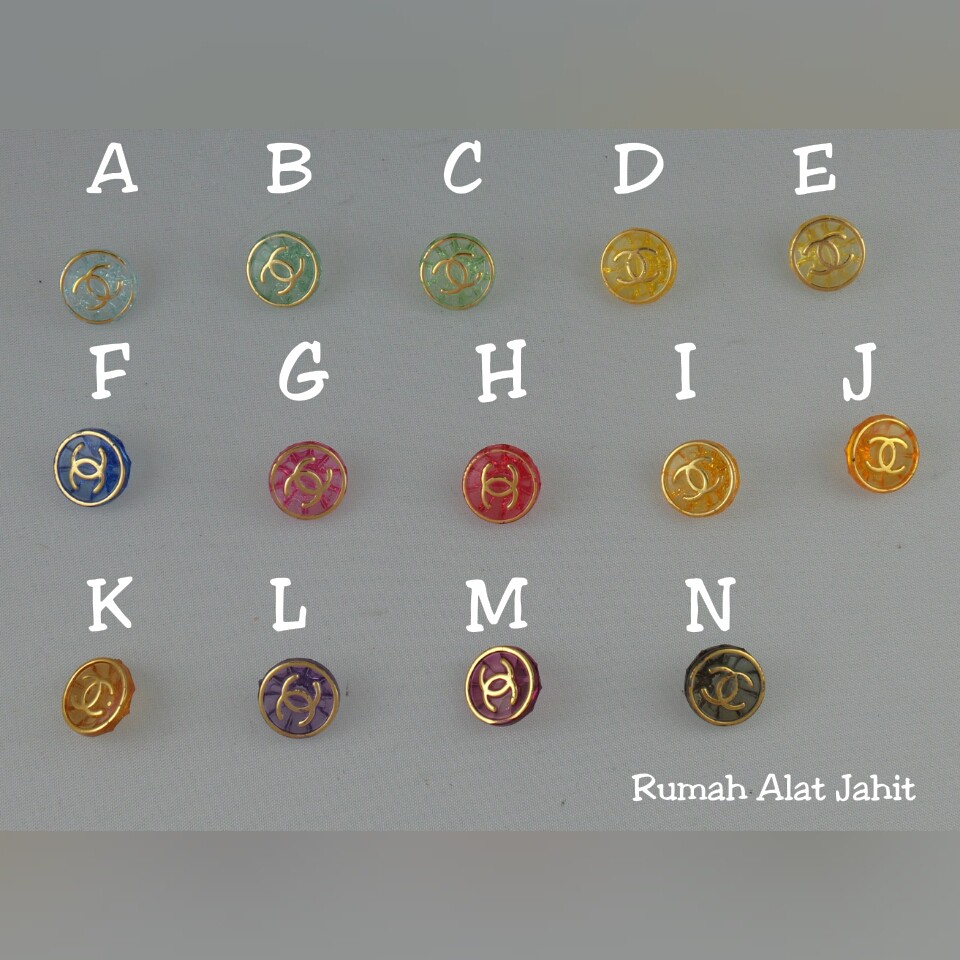 Kancing Akrilik Emas Motif Channel 12mm