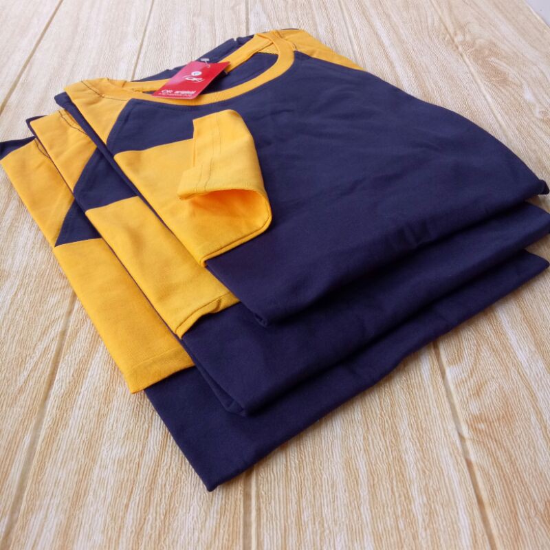 kaos polos raglan panjang DONGKER/NAVY-KUNING uk M L XL XXL dewasa