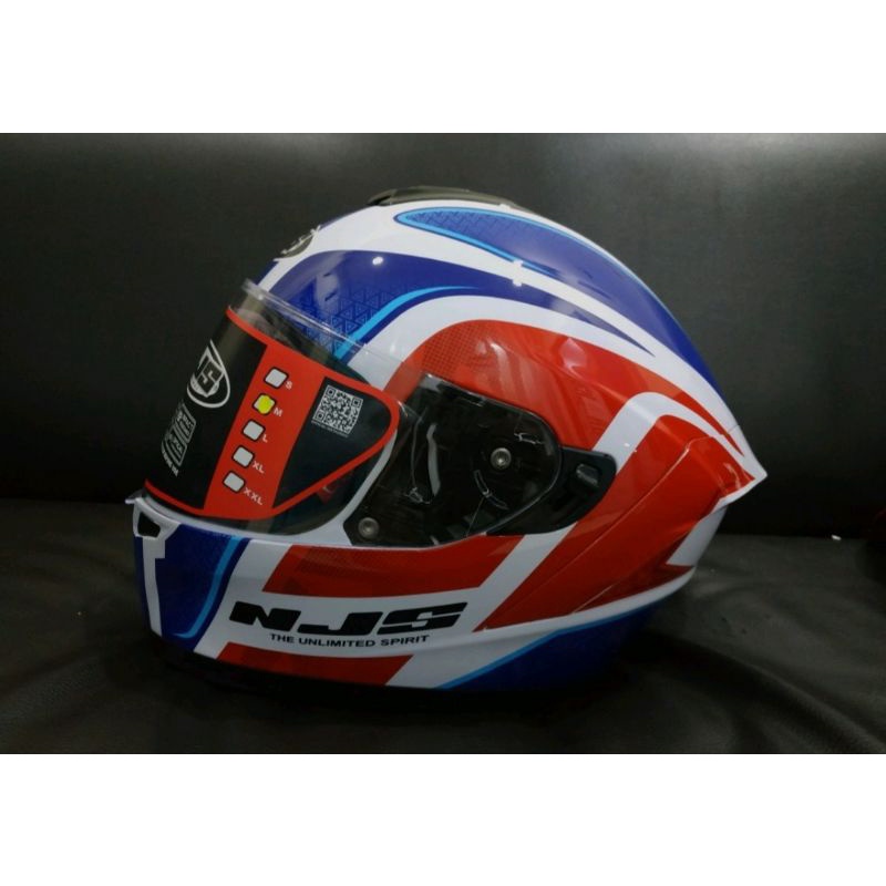 helm njs zx1 tricolor white red blue double visor fullface njs zx1 one