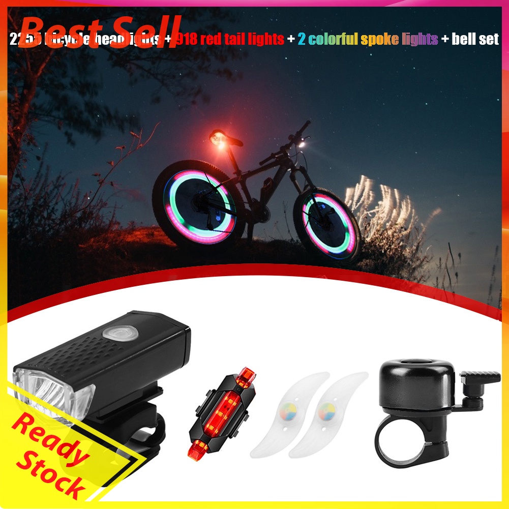 Bike Light Set USB Waterproof Bicycle XPE LED Spoke Headlight Tail Light