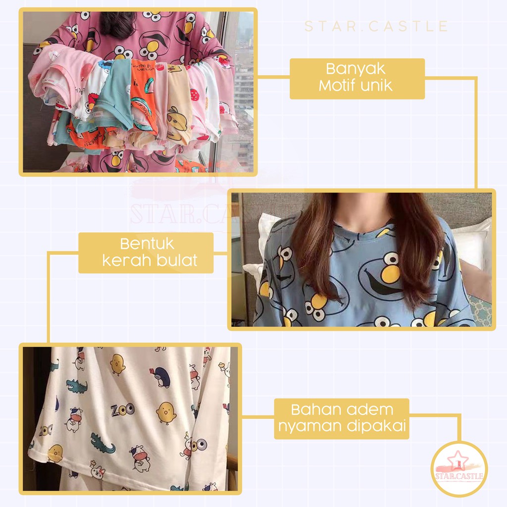 Setelan Lengan Panjang Piyama Baju Tidur Wanita Kartun Karakter Pajamas Dewasa set Piama Wanita-5