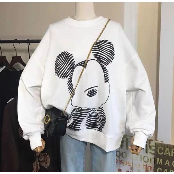 DISNI SWEATER OVERSIZE MICKEY OBLONG CREWNECK WANITA