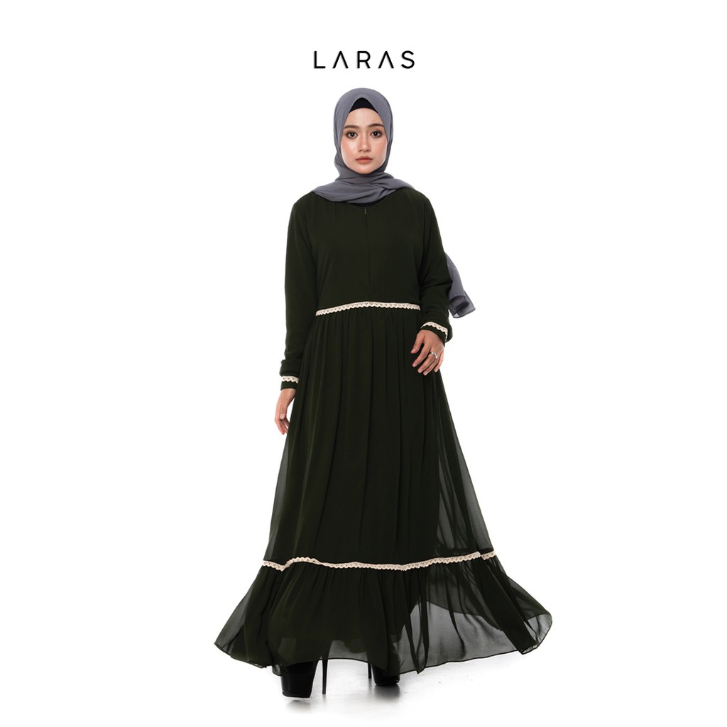 Baju Gamis Dress Ceruty Babydoll Wanita Busui Premium Mewah Fashion Muslim Warna Hijau Botol
