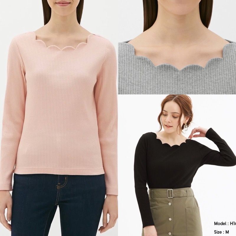 Uniqlo scallop ribbed blouse