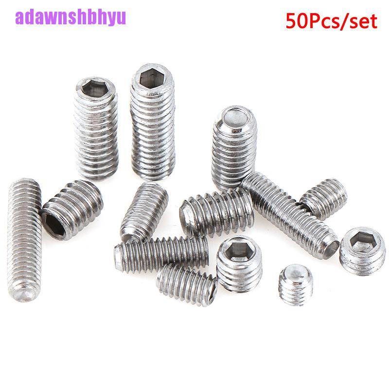 50 Pcs / Set Sekrup Hex Socket Tanpa Kepala Bentuk Cekung Bahan Stainless Steel M3 M4