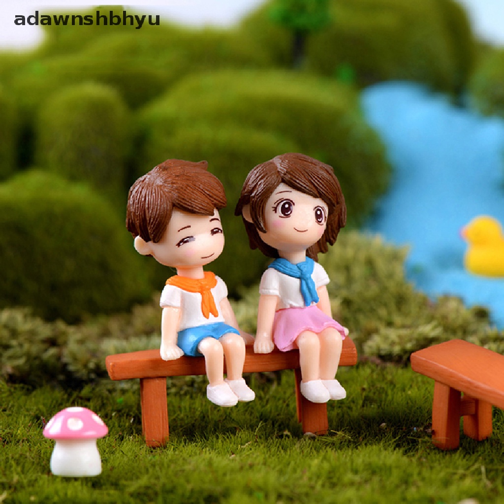 [adawnshbhyu] 1set Sweet Couple DIY Patung Miniatur Mini Taman Deco Kursi Lanskap Mikro.