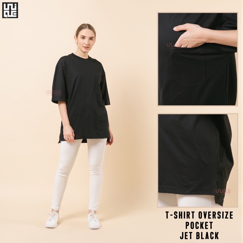UNIQUE - (Pocket Series) Kaos Polos Oversize Pocket Cotton Combed 24s Pria & Wanita Tshirt Oversized Korea Croptop Hypbeast-Jet Black