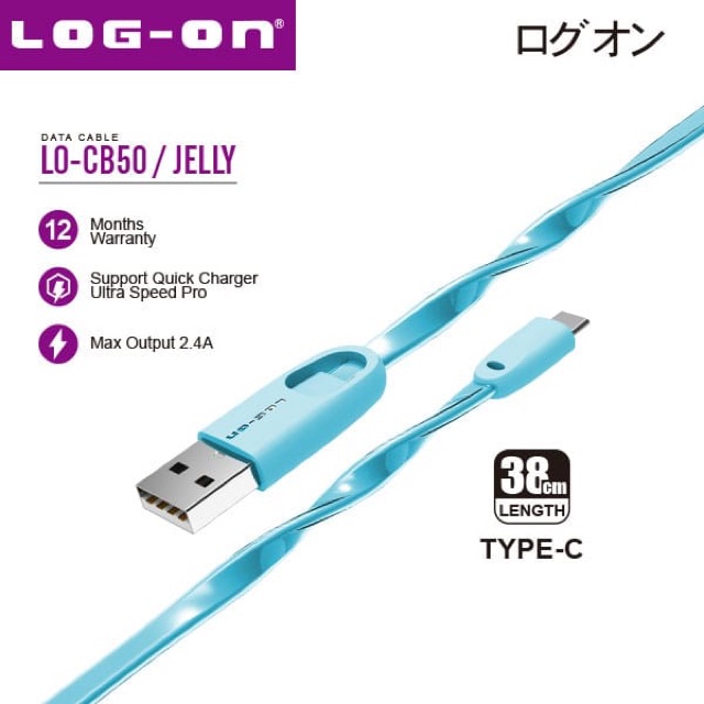 KABEL LOG ON JELLY 38CM TYPE C LO-CB50 - KABEL CHARGER