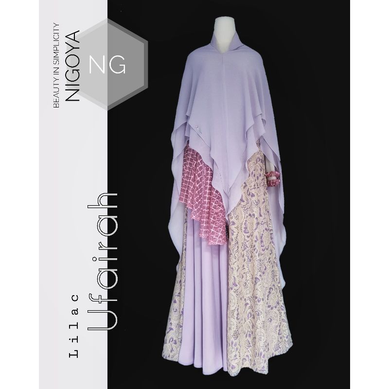 Nigoya Syari Ufairah Set Lilac Silk Brokat - Gamis Pesta Mewah Haji Umroh Swarovski