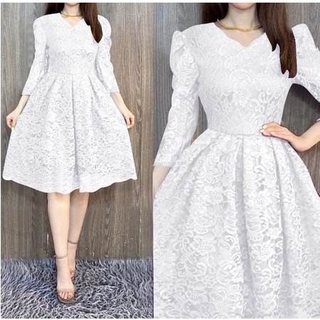 Baju Midi Dress Wanita Model Korea Gaun Pakaian Pesta Natal Imlek Kekinian Dress Agnes Terbaru 2022 