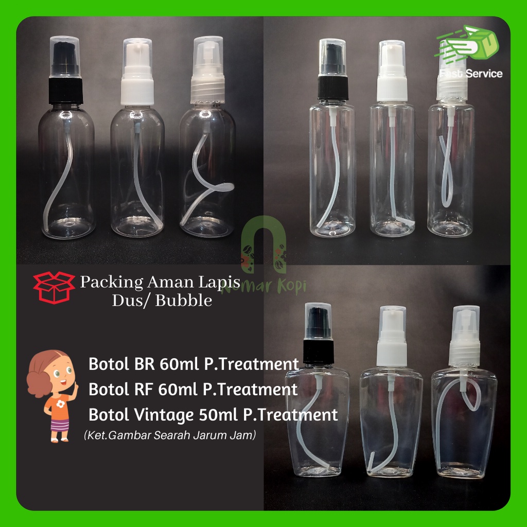 Botol Vintage 50ml/55ml Clear Pump Treatment