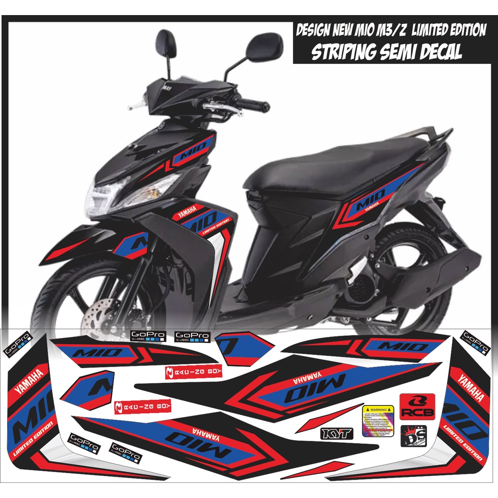 striping mio m3/mio z variasi /striping mio semi decal warna putih biru stabilo