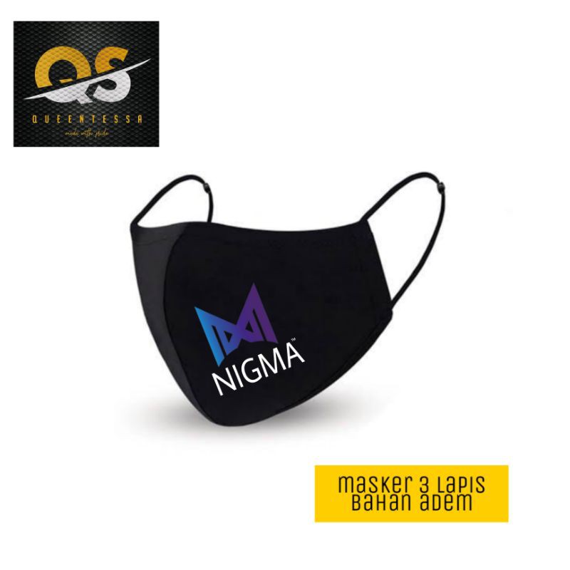 Masker Kain 3ply (MASKER GAMING/NIGMA-DOTA2) hitam pria wanita dewasa 3 lapis earloop headloop katun