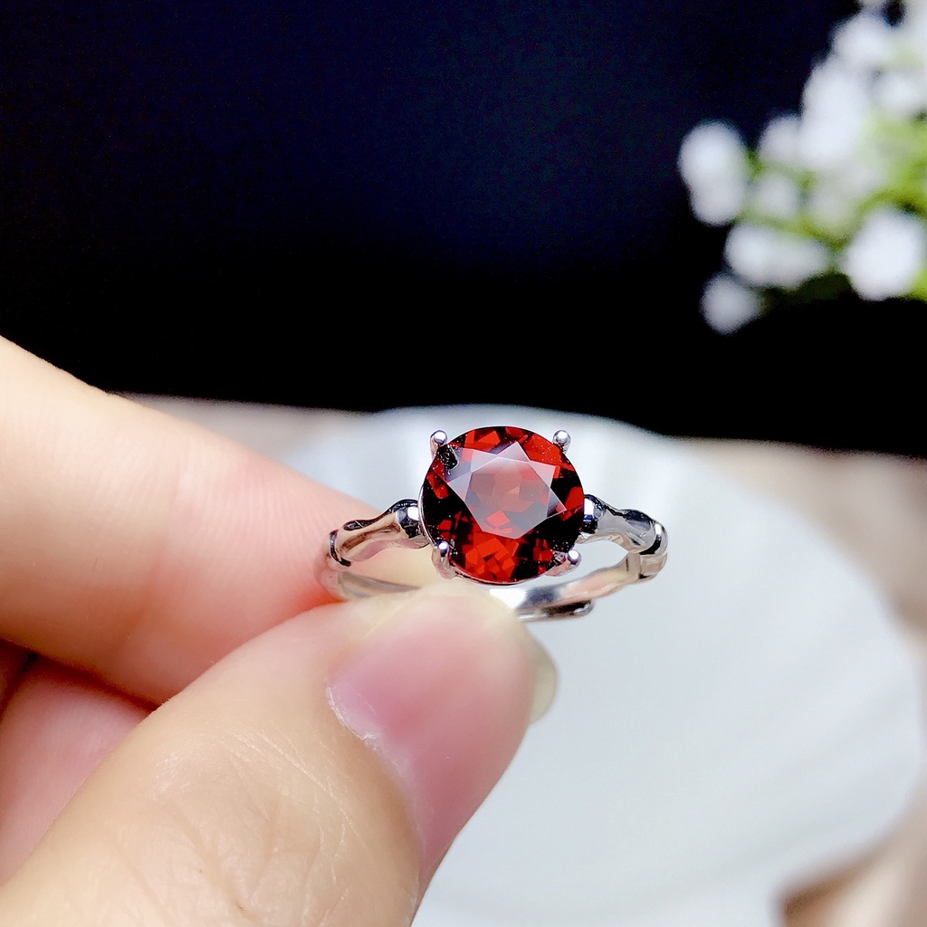 Ruby Berlian S925 Sterling Perak Cincin Wanita Fashion Perhiasan Pertunangan Pernikahan Rings