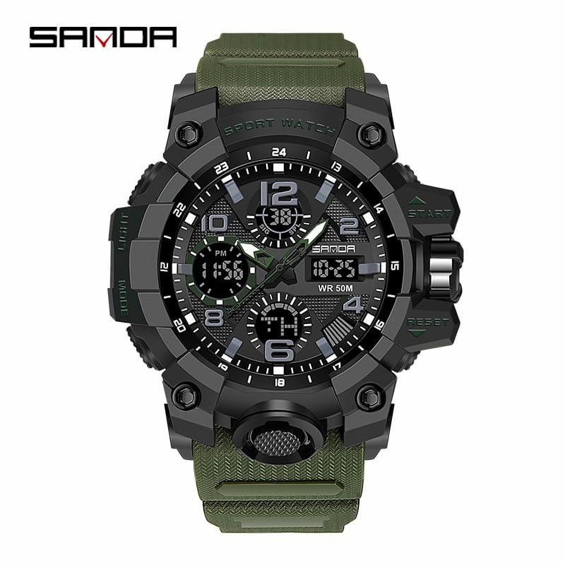 JAM TANGAN SANDA 6021 Jam Tangan Pria Digital Analog Tali Rubber Chronograph Anti Air