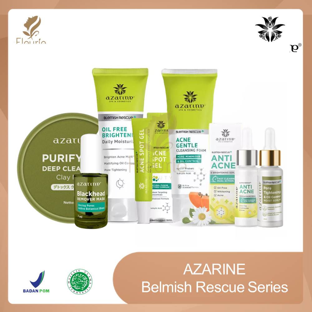 Azarine Blemish Rescue Series - Spot Gel/Cleansing Foam/Brightening Serum/Daily Moisturizer/Blackhead Mask/Clay Mask/Tightening Oil Control Original BPOM