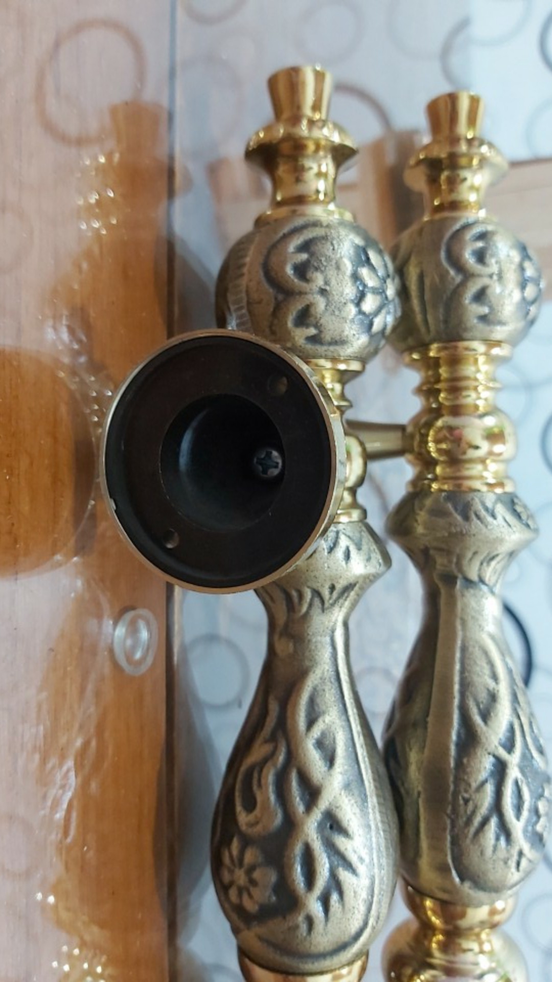 2 Pcs Handle Pintu Kuningan Ukir Antik Gold