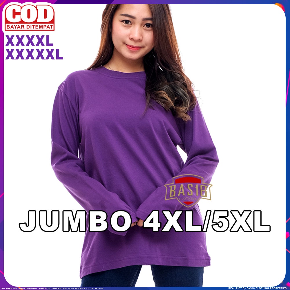 4XL 5XL Kaos Polos Wanita Jumbo Lengan Panjang Ungu Tua