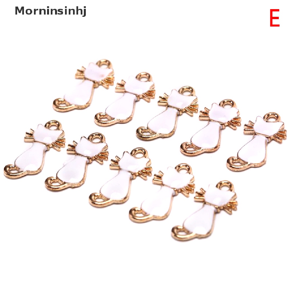 Mornin 10pcs / Pak Liontin Enamel Bentuk Kucing Lucu Untuk Aksesoris Perhiasan Wanita DIY