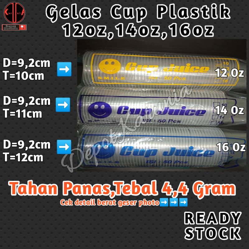 Gelas Cup Plastik Smile 12oz 14oz 16oz / Gelas Plastik Minuman Kekinian Tanpa Tutup Datar Domelid