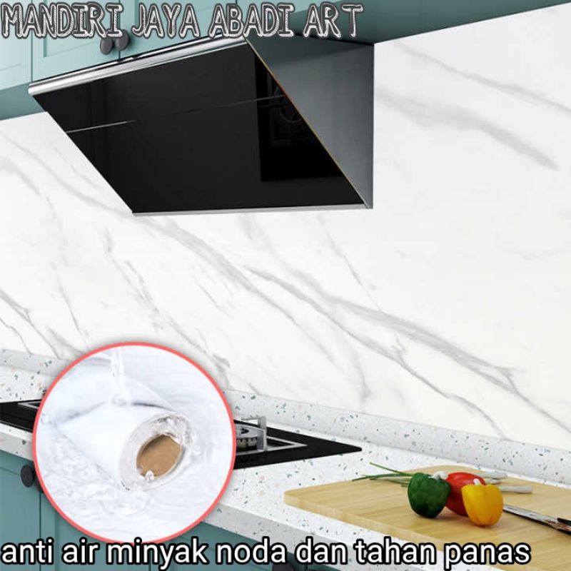 0Stiker Marmer Marble Glossy Tebal Pelapis Lemari Meja Kayu Kaca Kulkas Pintu Kamar Mandi Stiker Dinding Dapur Anti Air Minyak Tahan Panas Bahan PVC SHEET SELF ADHESIVE Premium Ukuran Lebar 122 Cm