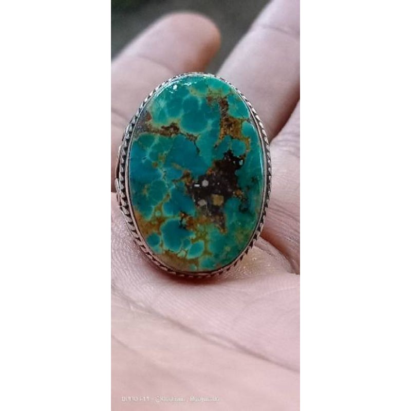 Batu akik pirus Persia kualitas HQ ikat perak tebal size 8 dim jumbo,