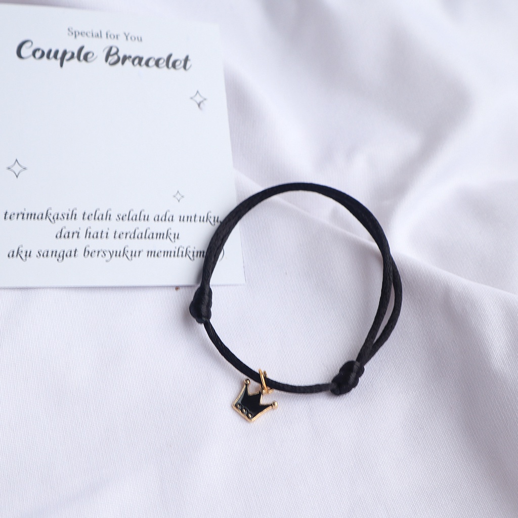 GELANG COUPLE MAHKOTA RATU LUCU HITAM PUTIH TALI SATIN DAN KOREA WATERPROOF CRWON BRACELET FOR QUEEN