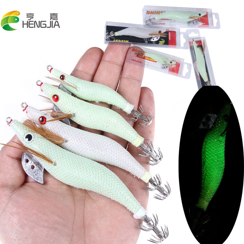 HENGJIA 1PCS Luminous Shrimp Fishing Lure 2.0# 2.5# 3.0# 3.5# 4.0# Udang Jigs Fishing Bait Ikan Tackle