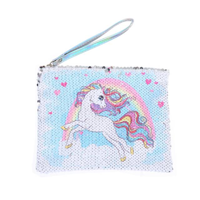 TAS SEQUIN HAND BAG MOTIF UNICORN MERMAID BERUBAH WARNA / POUCH SOUVENIR ULANG TAHUN