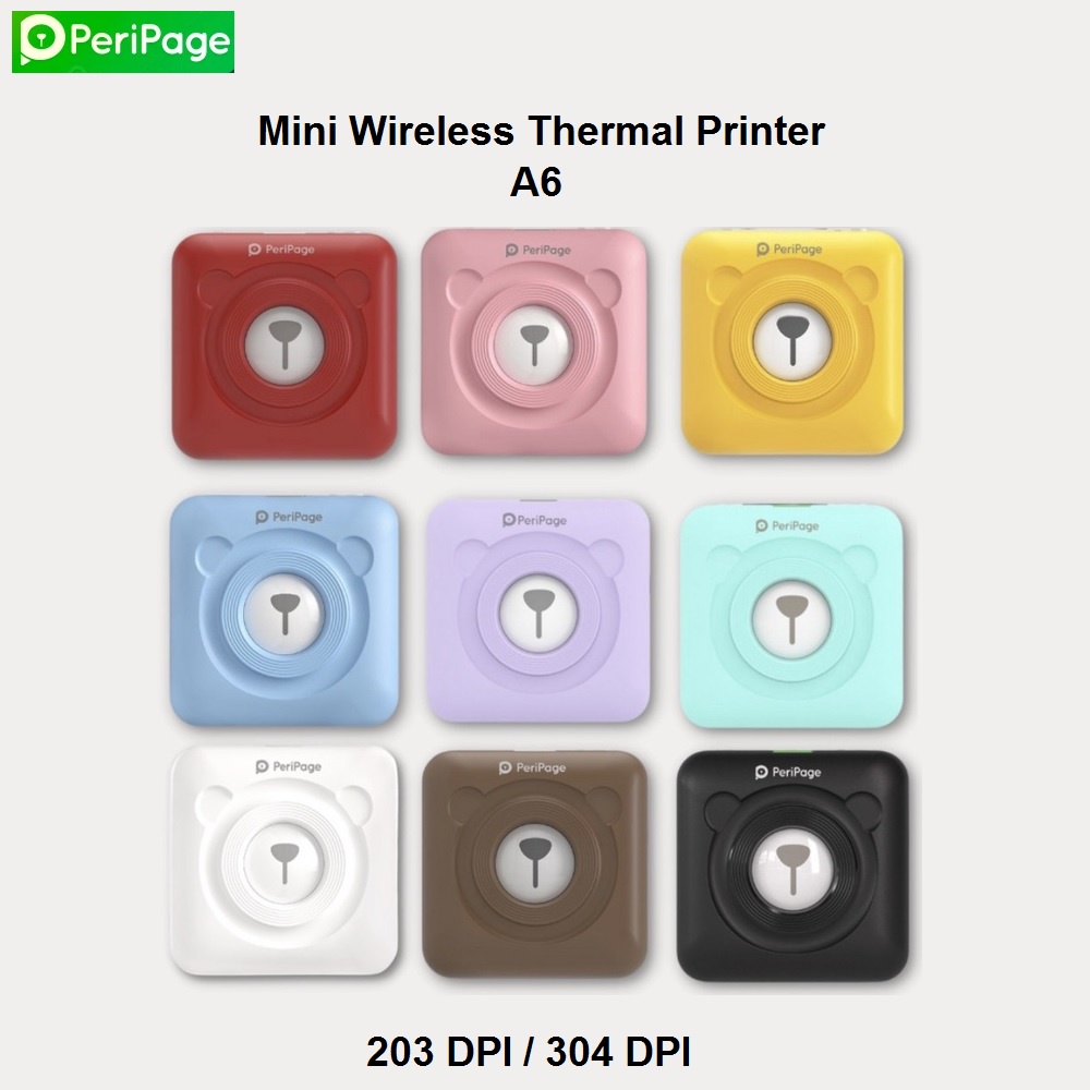PERIPAGE A6 - Mini Pocket Wireless Thermal Photo Printer 203DPI - Printer Mini Serba Guna Tanpa Tinta (Thermal Mode)