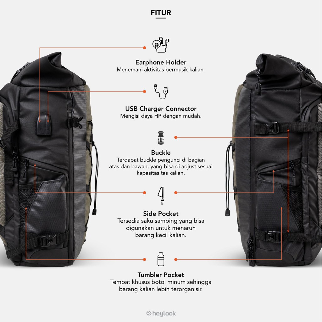 HEYLOOK Project - Backpack ROCKFORD Tas Ransel Laptop Waterproof USB Connector Tas Travelling Anti Air Tas Backpacker Tas Travel Mudik Pria Wanita Terbaru