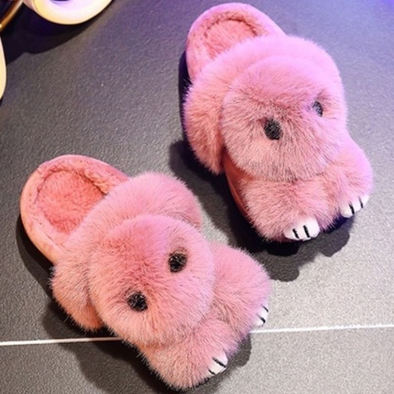 sandal selop casual bulu hamster lucu pink fashion korea impor anak perempuan cewek