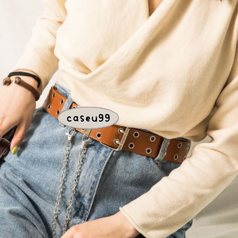 ikat pinggang sabuk Harajuku putih brown coklat unisex stardy belt lebar 2 mata vintage rock punk retro kulit sintesis