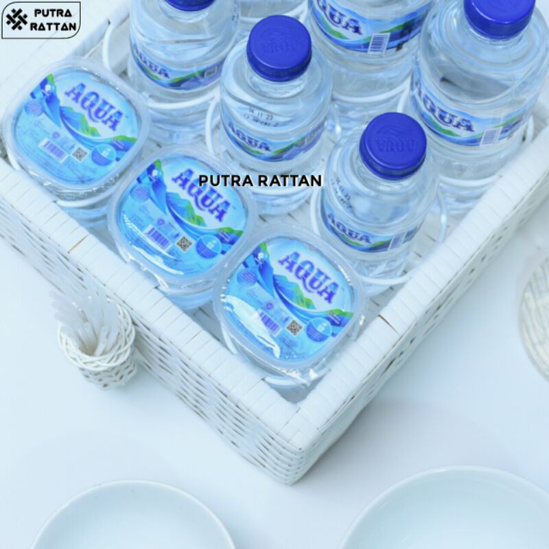 KERANJANG TEMPAT AQUA GELAS BENTUK KOTAK BAHAN ROTAN SINTETIS ISI 9